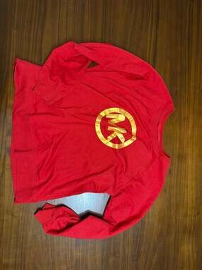 Michael Michael Kors Women's Red Crewneck Sweatshirt with Gold Foil MK Circle Lo